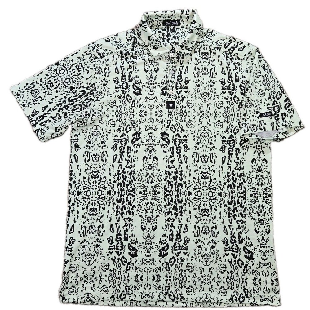 Mens Bad Birdie Golf Polo Shirt Large Green Black Animal Print Performance